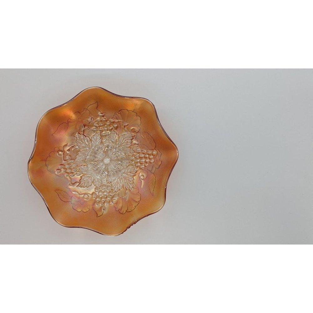 Northwood Grape Leaves Blossoms and Palms back pattern carnival glass dish light
